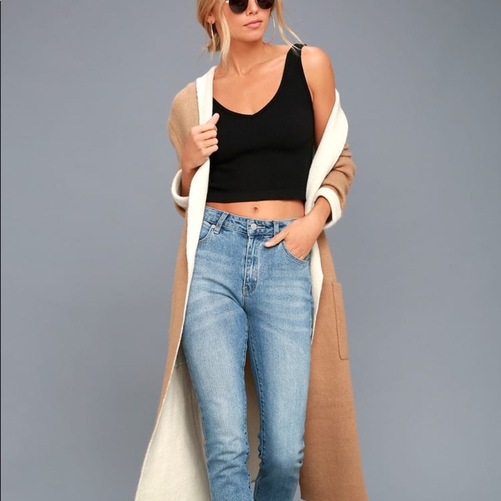 Free People Solid Ribbed Black Crop Tank